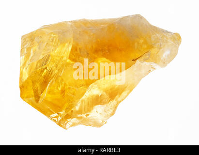 La fotografia macro di naturale minerale da collezione geologica - cristallo grezzo di quarzo citrino (giallo quarzo) su sfondo bianco Foto Stock