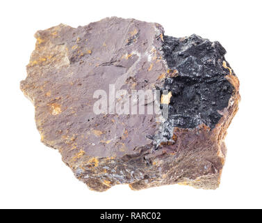 La fotografia macro di naturale minerale da collezione geologica - nero Goethite in Limonite ruvida pietra su sfondo bianco Foto Stock