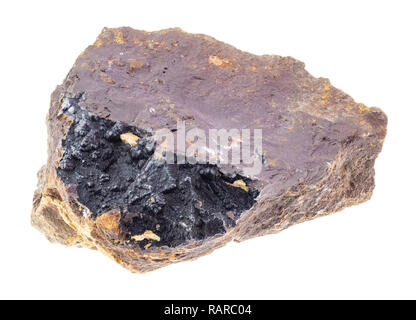 La fotografia macro di naturale minerale da collezione geologica - nero Goethite in materie di limonite pietra su sfondo bianco Foto Stock