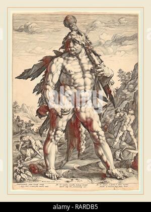 Hendrik Goltzius (Olandese, 1558-1617), il grande Hercules, 1589, incisioni su carta vergata. Reinventato da Gibon. Classic reinventato Foto Stock