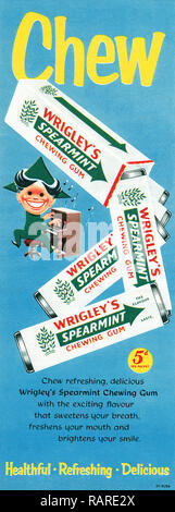 1956 British pubblicità per Wrigley menta romana della gomma da masticare. Foto Stock