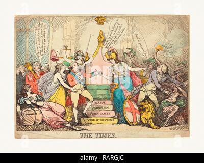 Thomas Rowlandson (British, 1756 1827 ), i tempi, probabilmente 1783, colorati a mano attacco. Reinventato da Gibon. Classic reinventato Foto Stock