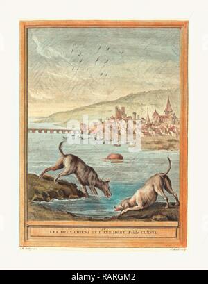 Elie du Mesnil dopo Jean Baptiste Oudry (Francese, nato 1726 o 1728 ), Les deux Chiens et l'ane mort (due cani e reinventato Foto Stock