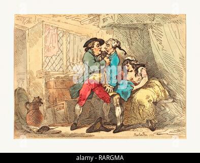 Thomas Rowlandson, britannico, 1756 1827, a Cully saccheggiato, probabilmente 1784 1785, colorata a mano in attacco. Reinventato Foto Stock