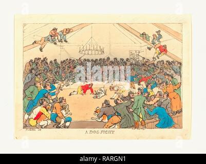 Thomas Rowlandson (British, 1756 - 1827 ), una lotta contro il cane, 1811, colorata a mano in attacco, Rosenwald Collection. Reinventato Foto Stock