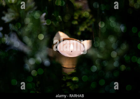 La masterizzazione di candela su sfondo verde Foto Stock