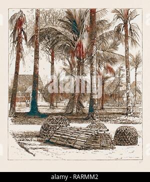 La guerra nella penisola malese, 1876: la caserma PRESSO LA RESIDENZA, BANDA BAHRU, con le tombe di MR. La betulla e reinventato Foto Stock