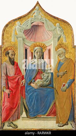 Domenico di Bartolo, Madonna in trono col Bambino tra i Santi Pietro e Paolo, Italiano, c. 1400-1447, c. 1430 reinventato Foto Stock