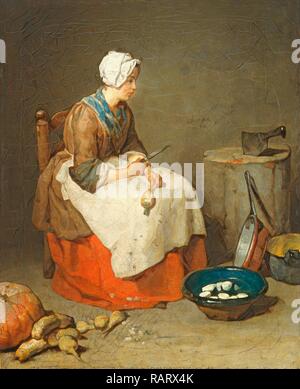 Jean Siméon Chardin, La Cucina La cameriera francese, 1699-1779, 1738, olio su tela. Reinventato da Gibon. Arte Classica con reinventato Foto Stock