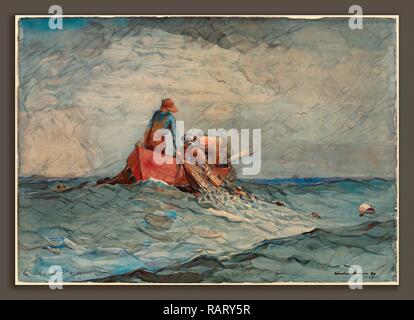 Winslow Homer, alaggio nelle reti, americano, 1836 - 1910, 1887, acquerello su grafite. Reinventato Foto Stock