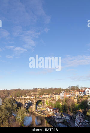 Knaresborough viadotto ferroviario ponte sopra il fiume Nidd, North Yorkshire, Inghilterra, Regno Unito Foto Stock