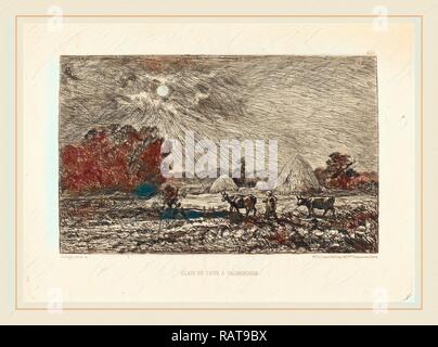 Charles-François Daubigny (Francese, 1817-1878), Clair de Lune à Valmondois (Chiaro di Luna a Valmondois), di attacco su cui reinventato Foto Stock