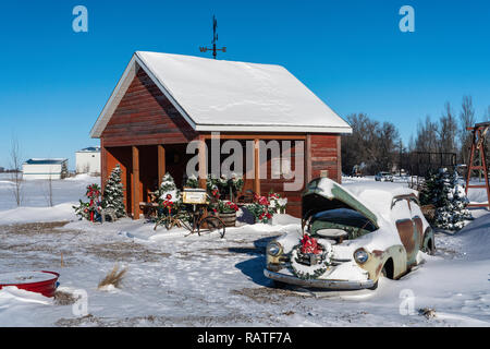 Il Parkside Pioneer Patch a Natale con neve invernale in Winkler, Manitoba, Canada. Foto Stock