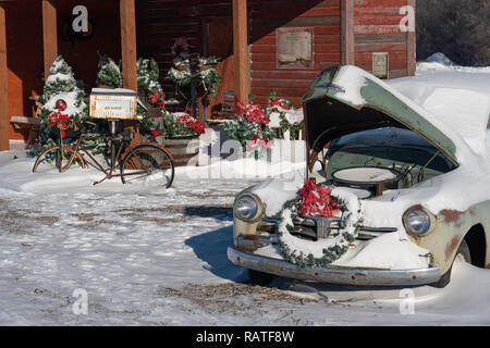 Il Parkside Pioneer Patch a Natale con neve invernale in Winkler, Manitoba, Canada. Foto Stock