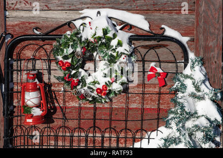 Il Parkside Pioneer Patch a Natale con neve invernale in Winkler, Manitoba, Canada. Foto Stock