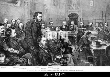 LONDON SCHOOL BOARD nella sessione di circa 1872 con Thomas Henry Huxley affrontando la mewmbers Foto Stock