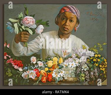 Frédéric Bazille, giovane donna con le peonie, francese, 1841 - 1870, 1870, olio su tela. Reinventato da Gibon. Classic reinventato Foto Stock