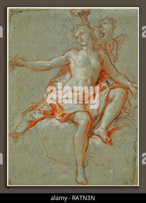 Antoine Coypel, Cupido rubare Venere corona floreale, francese, 1661 - 1722, 1705-1708, arancio-rosso, bianco e nero reinventato Foto Stock