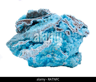 Blu brillante hemimorphite ruvida da Wenshan, Yuunan Provincia, Cina isolato su sfondo bianco Foto Stock