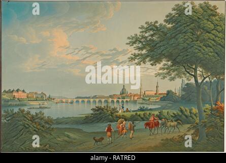 Vista di Dresda, Christian Gottlieb martello, Tedesco, 1779 - 1864, in Germania, in Europa, 1810, acquerello su grafite, 50. reinventato Foto Stock