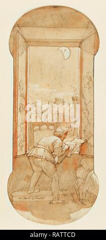 Taddeo disegno al chiaro di luna in Calabrese's House, Federico Zuccaro, italiano, circa 1541 - 1609, circa 1595, penna e reinventato Foto Stock