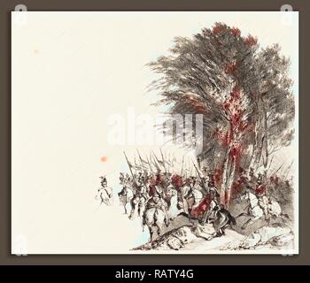Nicolas-Toussaint Charlet (francese, 1792 - 1845), Lanciers en marche (Lancieri sul marzo), 1831, litografia su carta velina reinventato Foto Stock