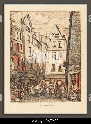 Charles Meryon (francese, 1821 - 1868), La Rue piroettare aux Halles di Parigi (piroettare Street, vicino i mercati, Paris reinventato Foto Stock