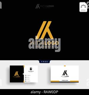 Oro lusso e premium M iniziale o KM modello logo illustrazione vettoriale e get free business card template Illustrazione Vettoriale
