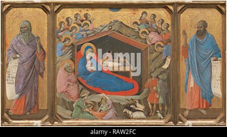 Duccio di Buoninsegna, italiano (c. 1255-1318), la Natività con i profeti Isaia ed Ezechiele, 1308-1311, tempera reinventato Foto Stock