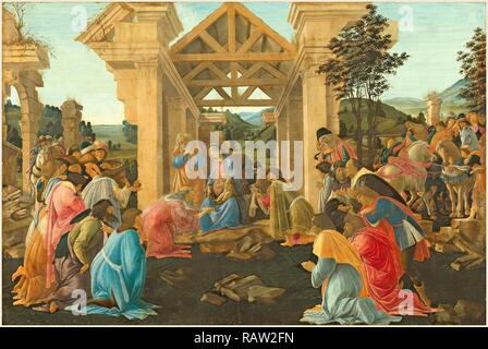 Sandro Botticelli, italiano (1446-1510), l'Adorazione dei Magi, c. 1478-1482, tempera e olio su pannello. Reinventato Foto Stock
