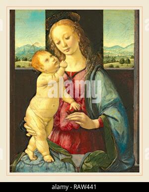 Lorenzo di Credi, italiano (c. 1457-1459-1536), Madonna con Bambino e una melagrana, 1475-1480, olio su pannello reinventato Foto Stock