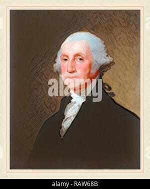 Gilbert Stuart, americano (1755-1828), George Washington, c. 1821, olio su legno. Reinventato da Gibon. Arte Classica con reinventato Foto Stock