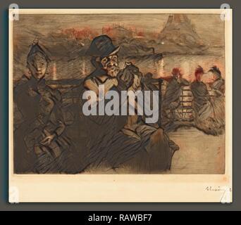 Auguste Lepère (francese, 1849 - 1918), Sur la Senna, la nuit, 1888, incisione e puntasecca. Reinventato da Gibon. Classic reinventato Foto Stock