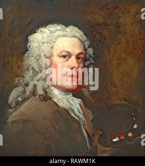 Autoritratto, William Hogarth, 1697-1764, British. Reinventato da Gibon. Arte Classica con un tocco di moderno reinventato Foto Stock