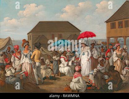 Mercato della biancheria, Dominica biancheria giorno, Roseau, Dominica - una scena di mercato, c.1780, Agostino Brunias, 1728-1796, Italiano reinventato Foto Stock