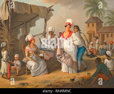 Giorno di mercato, Roseau, Dominica mercato della biancheria, Dominica, Agostino Brunias, 1728-1796, italiano. Reinventato Foto Stock