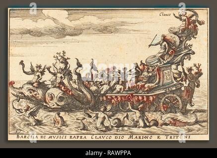 Balthasar Moncornet dopo Remigio Cantagallina (francese, c. 1600 - 1668), Barcha di musici rapra Clauco dio marino e reinventato Foto Stock