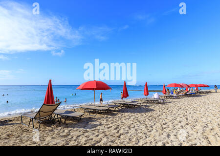 Honolulu, Hawaii - Dic 25, 2018 : Vista del Sheraton Waikiki, hotel sul fronte spiaggia in Waikiki beach Foto Stock