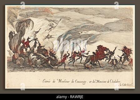 Jacques Callot (francese, 1592 - 1635), l'entrata di M. de Couvonge e M. de Chalabre, 1627, l'attacco. Reinventato Foto Stock