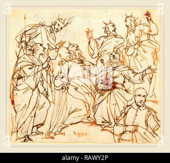 Alessandro Maganza, italiano (1556-1640), sei Re e un donatore, penna e inchiostro bruno su gesso nero su carta vergata reinventato Foto Stock