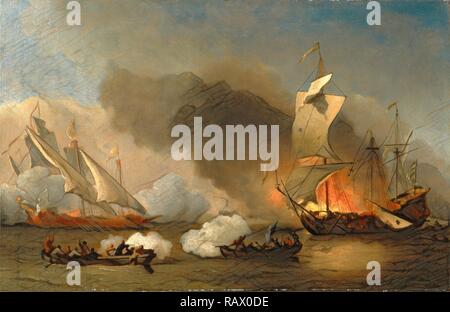 Un'azione fuori la Barbary Coast con cucine e le navi inglesi, William van de Velde il giovane, 1633-1707, olandese reinventato Foto Stock