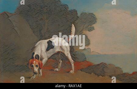 Foxhound Foxhound su il profumo, George Stubbs, 1724-1806, British. Reinventato da Gibon. Arte Classica con un moderno reinventato Foto Stock