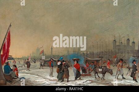 La brina sul Tamigi Il Tamigi ghiacciato, vicino alla Torre di Londra, Londra Samuel Collings, active 1784-1795 reinventato Foto Stock