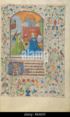 L'Annunciazione, Willem Vrelant, fiammingo, morì 1481, attivo 1454 - 1481, Bruges, Belgio, Europa, primi 1460s reinventato Foto Stock