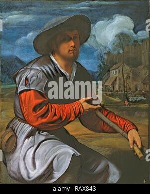 Pastore con un flauto, Giovanni Girolamo Savoldo, italiano (Lombard), attivo circa 1480 - dopo il 1548, circa 1525, Olio reinventato Foto Stock