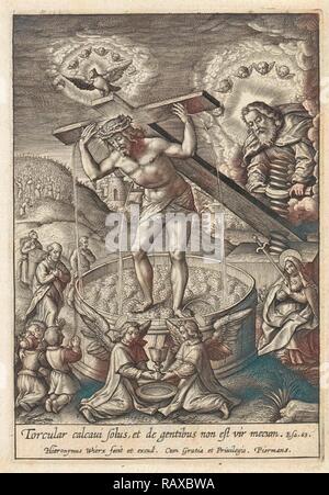 Cristo nel vino premere, Hieronymus WIERIX, 1563 - prima del 1619. Reinventato da Gibon. Arte Classica con un tocco di moderno reinventato Foto Stock