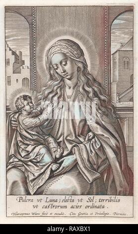 Maria con Gesù Bambino sul suo grembo, stampa maker: Hieronymus WIERIX, Piermans, 1563 - prima del 1619. Reinventato Foto Stock