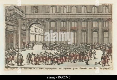 Gli schiavi liberati per ringraziare il sindaco di Amsterdam per la loro liberazione, ca. 1682-1684, Jan Luyken, Jan Claesz dieci Hoorn reinventato Foto Stock