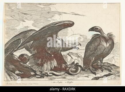 Vulture e un aquila con snake, stampa maker: Peeter Boel attribuite, Peeter Boel, De Poilly, 1670 - 1674 reinventato Foto Stock