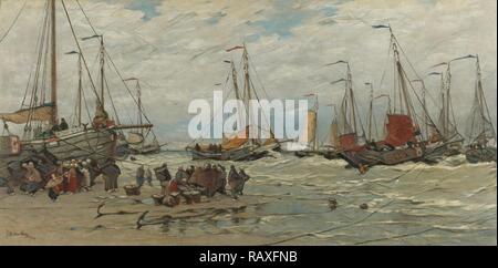 Rosa pesca in Onde, Hendrik Willem Mesdag, c. 1875 - c. 1885. Reinventato da Gibon. Arte Classica con un reinventato Foto Stock